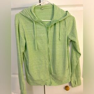 UNIQLO lightweight fitness hooded sweatshirt, size large, green, thumb holes